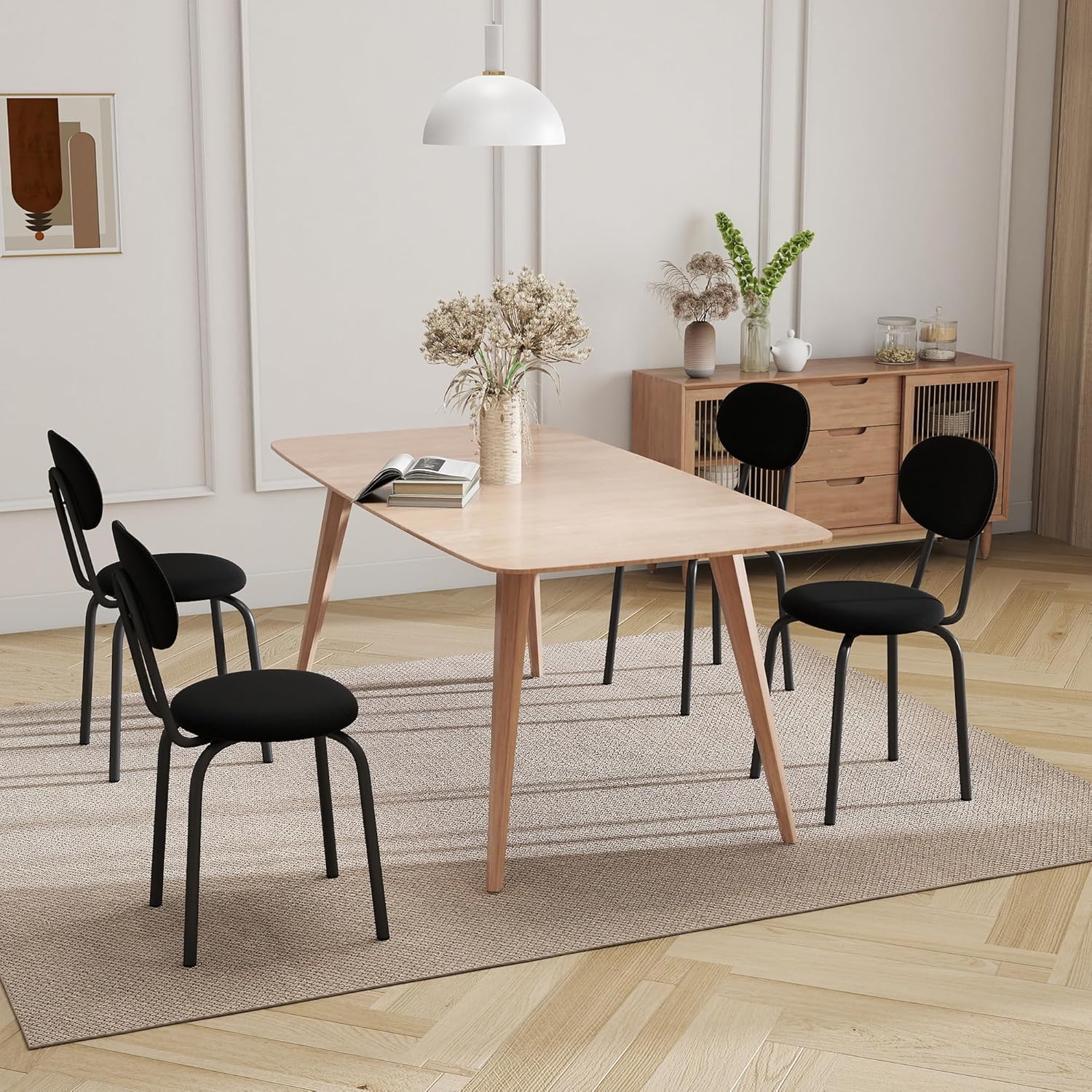 Murago Stackable Dining Chairs Set of 4, Stackable Waiting Room Chairs, Stacking Kitchen Chairs with Upholstered Back and Seat with Dense Foam Cushions, Steel Frame with 400 Lb. Capacity, Black