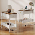 YOSHOOT Farmhouse End Table with Charging Station Set of 2 - Narrow Side Table for Living Room Bedroom Small Space, Wood Nightstand with Drawer and Power Outlets, White