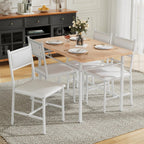 VECELO Dining Table Set for 4 with Chairs, 5-Piece Kitchen Table and Upholstered Padded Chairs Set for Small Space, Dining Room, Apartment, Natural White