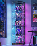 Lvifur 67''H Corner Curio Cabinet - with Glass Door, Lockable Glass Display Cabinet with RGB Motion Sensor Light, 5-Tier Figure Display Case with Removable Glass Shelf for Collectibles,Black