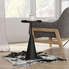 COZAYH Modern Round End Table with Raised Edge Tray Top, Wooden Pedestal Side Table with Rubber Wood Base for Living Room, Entryway, Office (Black)