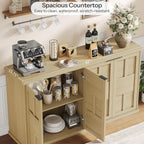 DynJest 60" Oak Buffet Cabinet Sideboard with Storage, Console Table | Large Capacity Credenza with 4 Fluted Doors & Shelves, Modern Farmhouse Buffet Cabinet for Home Office Kitchen Living Room