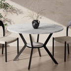 42" Round Dining Table for 2-4, Modern Kitchen Table with Faux Marble Tabletop & Metal Legs, Space Saving Circle Table with Storage, Wood Kitchen & Dining Room Tables for Kitchen Dining Room