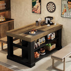 Tribesigns Bar Table, 55-Inch Counter Height Pub Table with Storage Shelves, High Top Kitchen Dining Table, Rectangle Wood Home Bar Unit for Dining Room, Bistro, Black and Brown