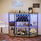 VICTONE Wine Bar Cabinet with LED Lights and Power Outlets, Freestanding Coffee Liquor Bar Cabinet with Glass Holder, Wine Rack Table for Home Kitchen Dining Room (White)