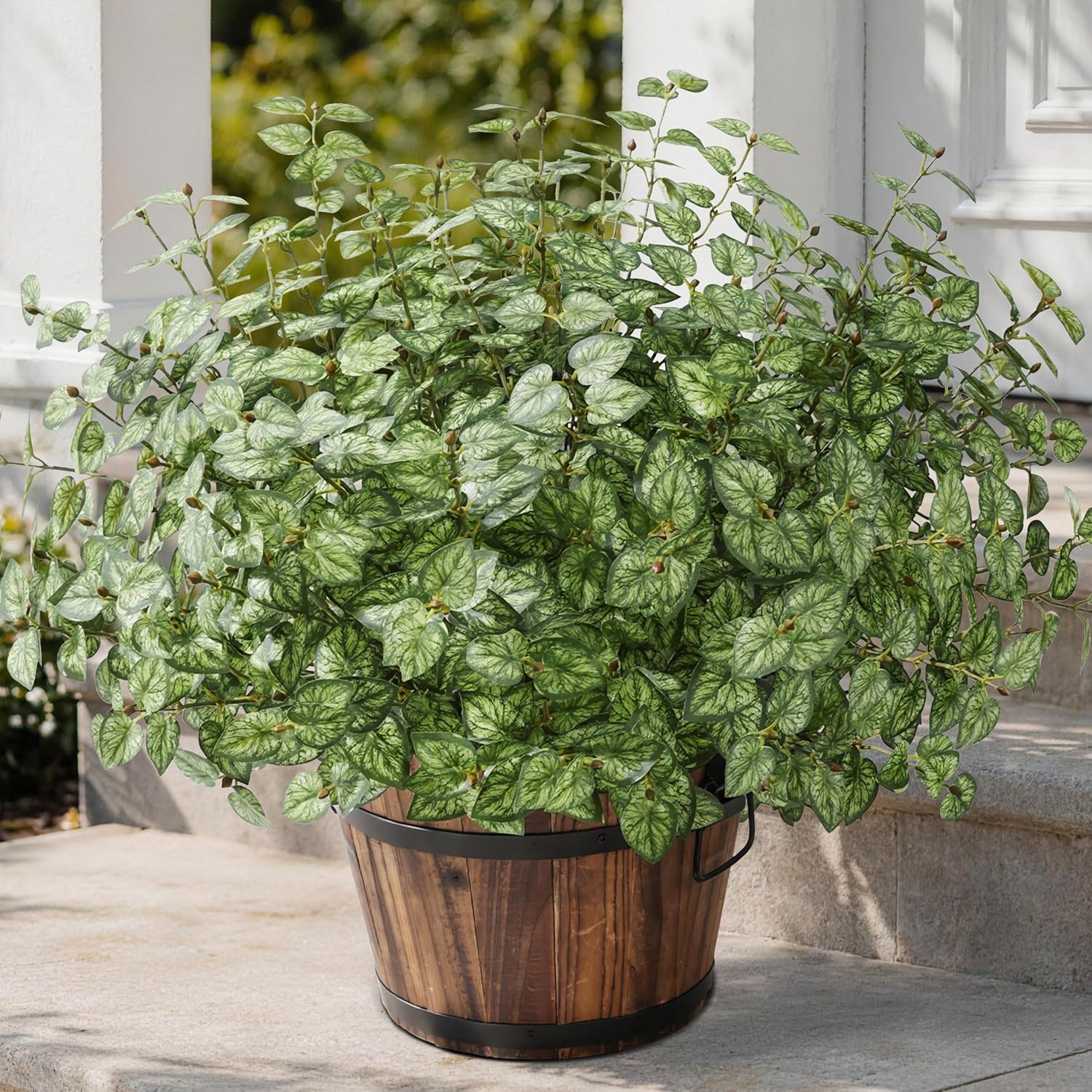 Ivydale Artificial Plants Outdoor 5 Pcs, Faux Greenery Plants Outdoor UV Resistant Silk Plants with Stems, Fake Plants for Outside Planter Front Porch Patio Pathway Decoration(Green)