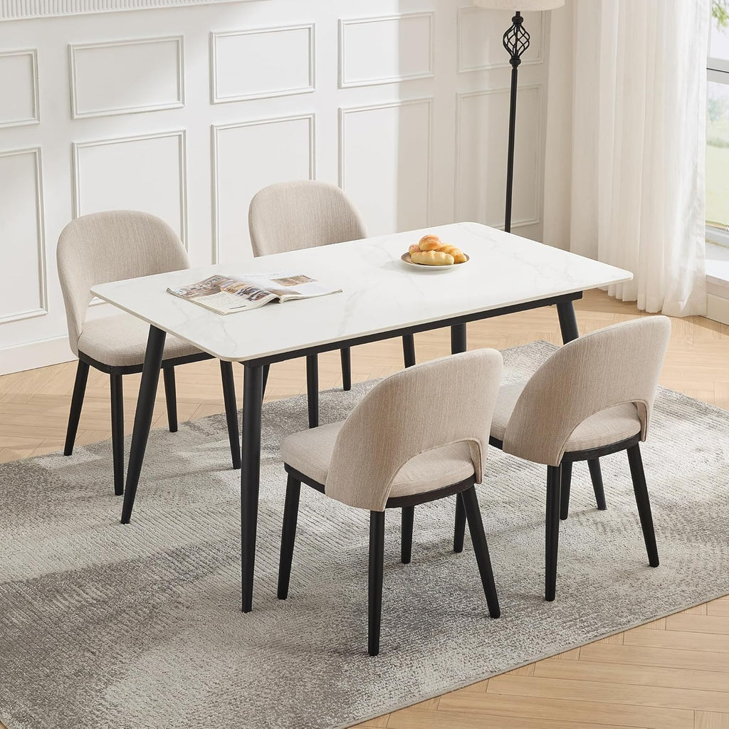 Wooden Dining Chairs Set of 4, Upholstered Kitchen Dining Room Chair, Modern Linen Fabric hollowed out Dinner Chair with Leveling Feet/hollowed out Backrest Support for Dining Room, Living Room,Beige