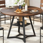 knoworld 43" Round Dining Table for 4, Kitchen Tables Dining Room Circle Dinner Table with Pedestal Metal Frame, Space Saving Wood Industrial Kitchen & Dining Room Tables, Walnut 43In
