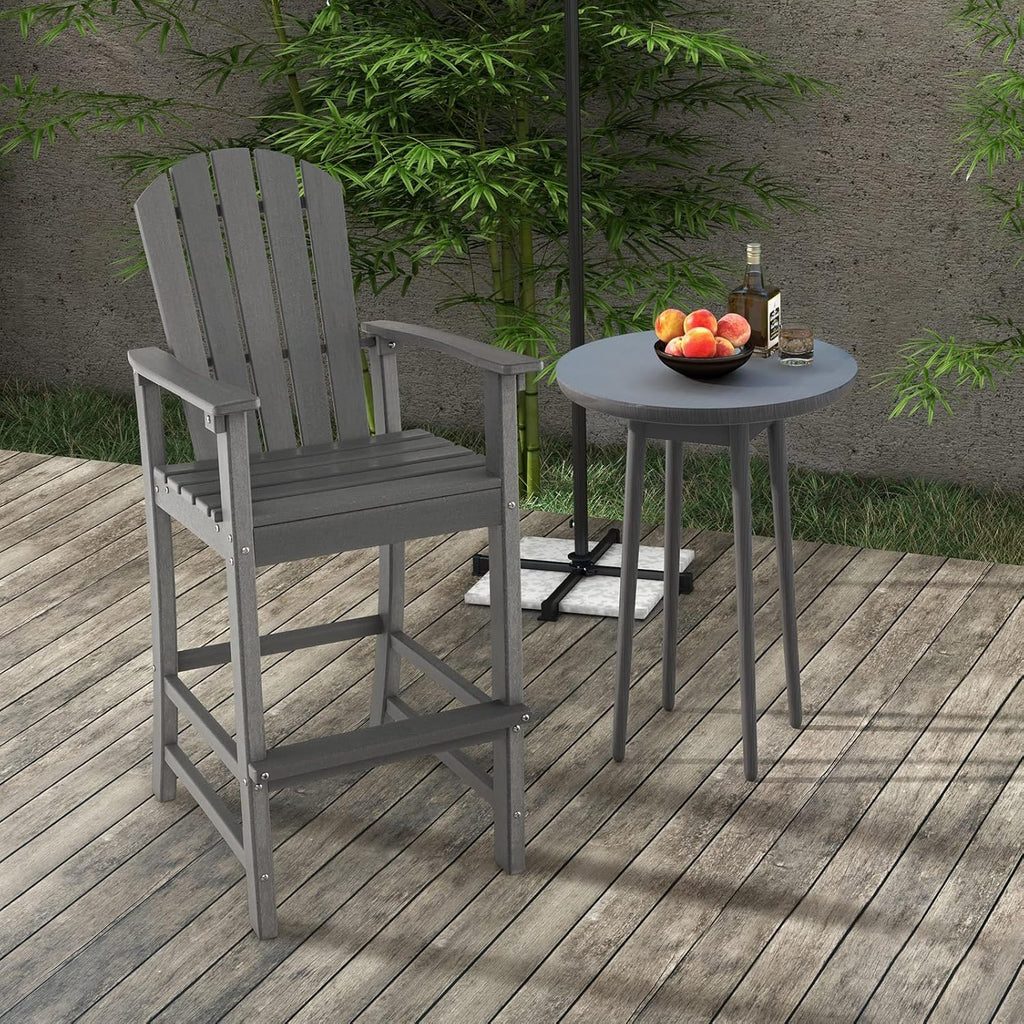 Giantex Outdoor HDPE Bar Stool, Tall Adirondack Chair with Armrests and Footrest, 30 Inches Counter Height Bar Stool for Garden, Backyard, Weather Resistance, Easy Maintenance (1, Gray)