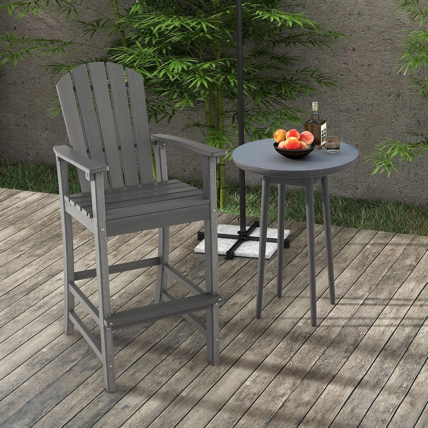 Giantex Outdoor HDPE Bar Stool, Tall Adirondack Chair with Armrests and Footrest, 30 Inches Counter Height Bar Stool for Garden, Backyard, Weather Resistance, Easy Maintenance (1, Gray)