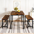 Lamerge Dining Room Table Set with 2 Benches, Dining Table Set for 4-6, Kitchen Table Set for Home Kitchen, Dining Room, Restaurant, Space Saving, Rustic, 3 Pieces Dining Furniture Set (05-Brown)