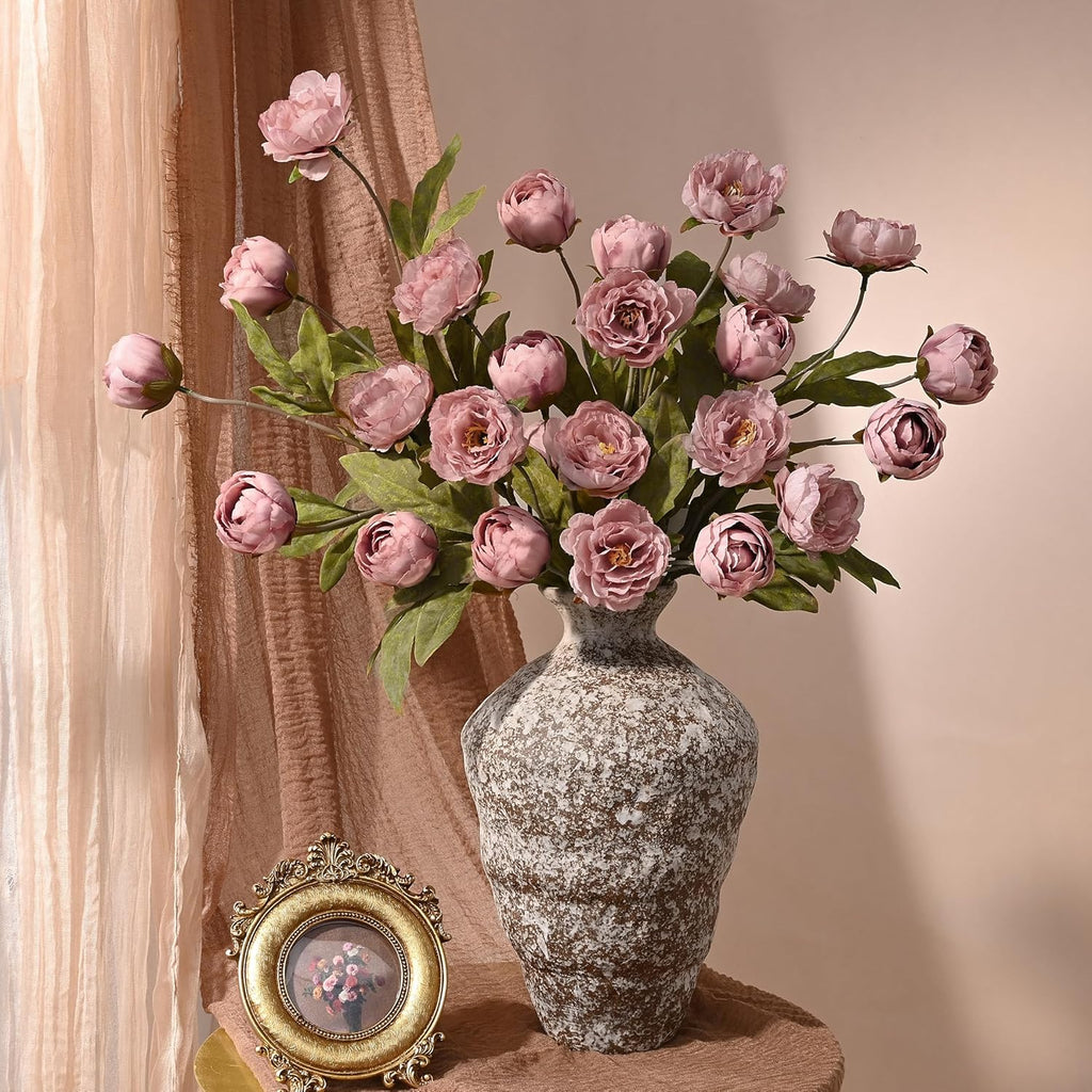 Waipfaru 6 Pcs Faux Peonies Artificial Flowers for Vase, Vintage Silk Peony Stems for Wedding Vase Filler DIY Bouquet Centerpieces Home Indoor Outdoor Decor (Pink, 27")