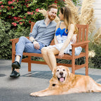 Tangkula Wooden Garden Bench, 2-Person Patio Loveseat with Slatted Backrest and Comfortable Armrests, Outdoor Bench for Porch, Backyard and Park, 530 lbs Weight Capacity