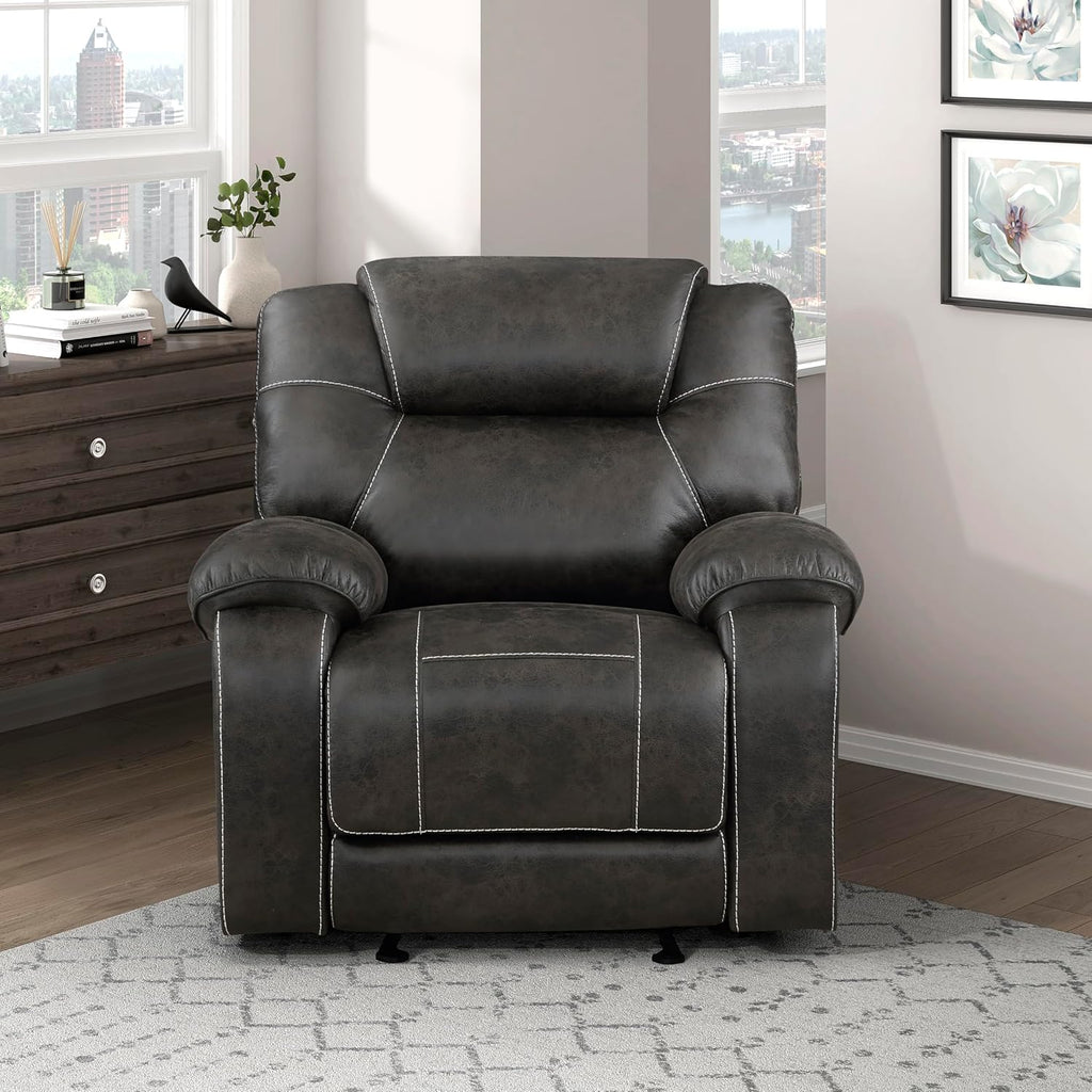 Lexicon Manual Glider Recliner Chair, Polished Microfiber Upholstered Manual Tab Pull Reclining Nursery Chair for Living Room, Pillow Top Armrest, Padded Headrest, Easy Assembly, Chocolate