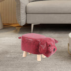 Cartoon Footstool Animal Shaped Padded Ottoman Upholstered Stool with Wooden Frame and Soft Sponge Cushion Suitable for Children Bedroom Playroom, Red
