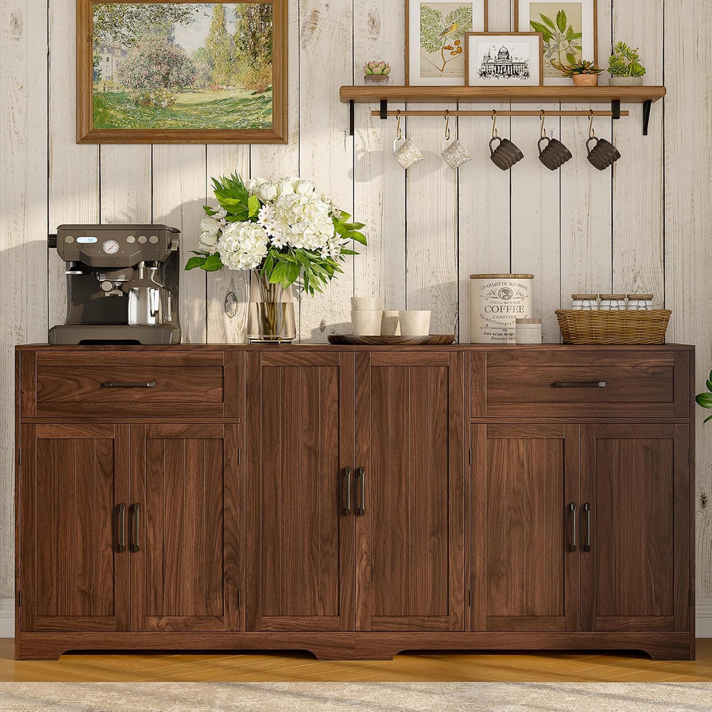 Whalefall 71" Farmhouse Sideboard Buffet Cabinet with Storage, Dark Brown | Large Coffee Bar with 2 Drawers & 6 Doors, Kitchen Credenza with Adjustable Shelves for Dining Room, Living Room TV Stand
