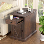Knocbel Accent Narrow End Table with Hidden USB Ports, Pull-Out Tray, Storage Cabinet and Drawer, Living Room Sofa Couch Side Table Bedroom Bedside Table Nightstand (Retro Espresso)