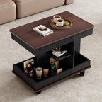 Adjustable Side Table with Wheels, 360° Rotating Lift-Top & Storage, Modern Bedside/Sofa Rolling Table for Small Spaces, Living Room Use, Black
