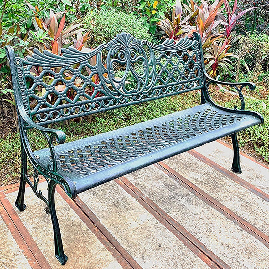 Bench，Patio Garden Bench, Anti- Rust Cast Iron Cast Aluminum Frame for Outdoor Path Yard Lawn Work Entryway Decor(A)