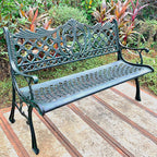 Bench，Patio Garden Bench, Anti- Rust Cast Iron Cast Aluminum Frame for Outdoor Path Yard Lawn Work Entryway Decor(A)
