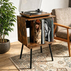 Record Player Table, Vinyl Record Stand, Vinyl Record Holder with Legs, Mid Century Modern Side Table for Record, Magazine, Books