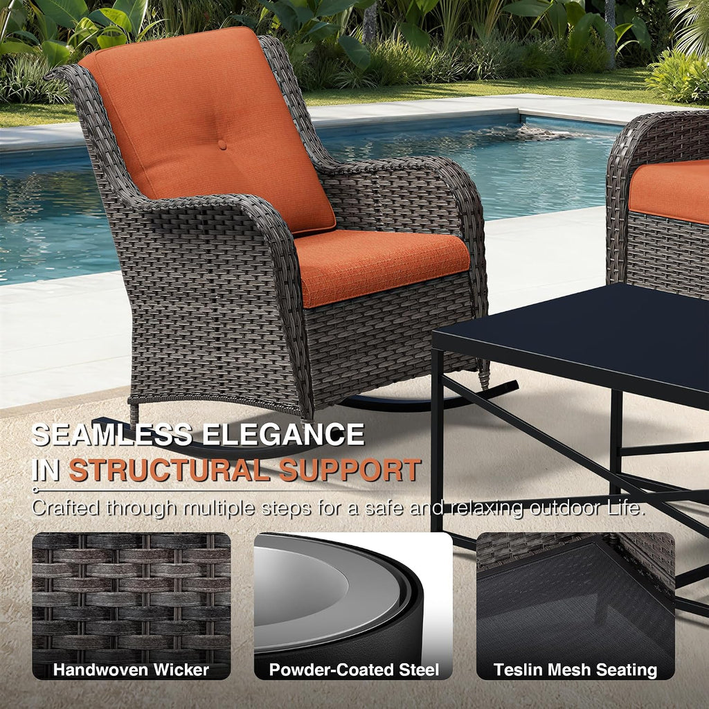 Joyside Outdoor Rocking Chair, Wicker Patio Furniture with High Back, Deep Seating, Wide Armrest, Thickened Cushions, Outdoor Rattan Furniture for Deck, Porch Use