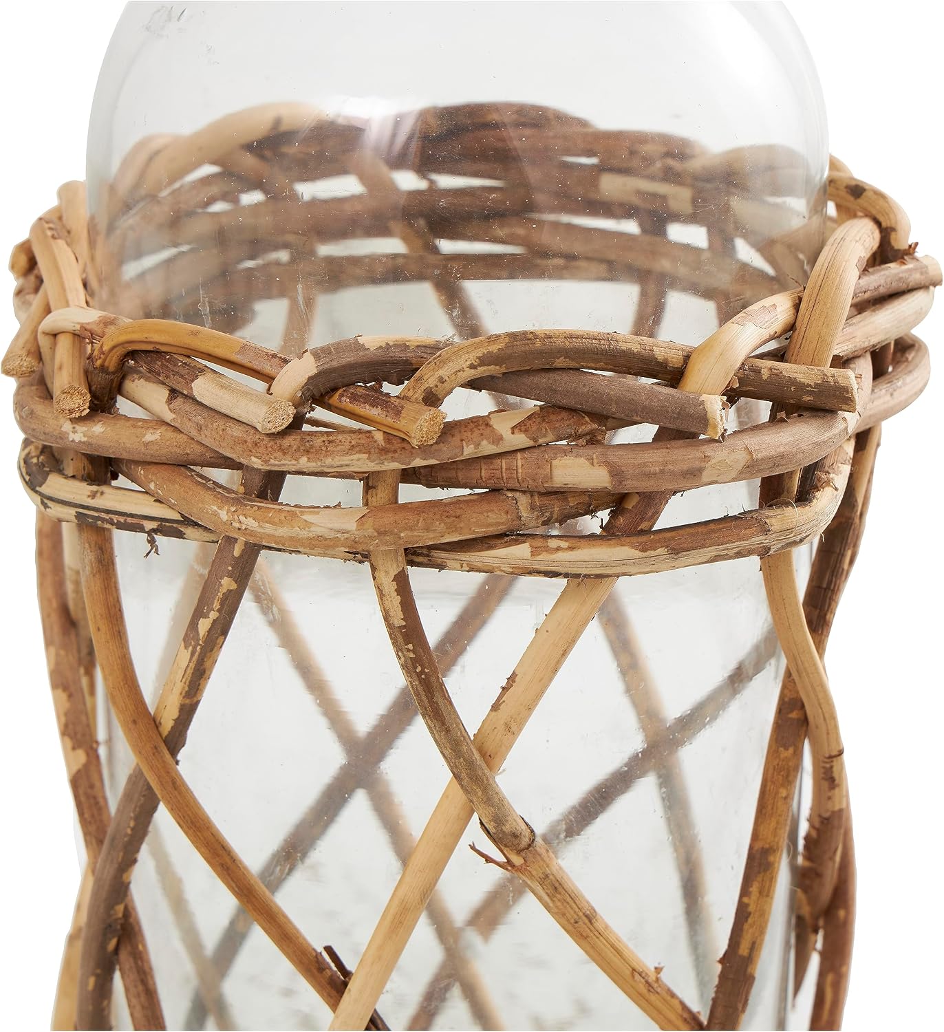Deco 79 Glass Handmade Decorative Vase Tall Centerpiece Vase with Brown Rattan Woven Lower Body, Flower Vase for Home Decoration 8" x 8" x 23", Clear