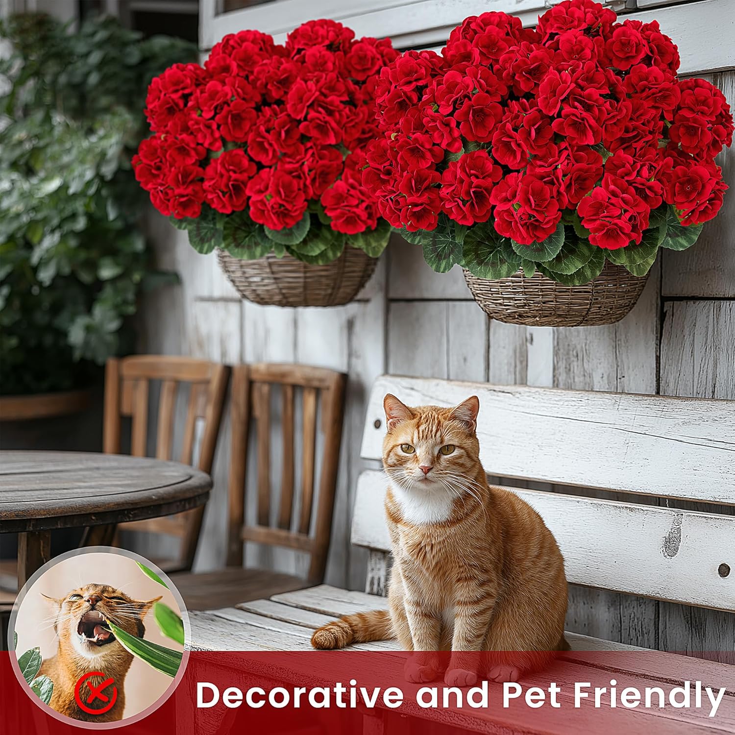 6 PCS 14" Artificial Geranium Flowers for Outdoors, Realistic Artificial Flowers UV Resistant Silk Faux Geraniums for Garden Planter Windowsills Patios Wedding Outdoor Home Decor, Red