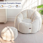 MAXYOYO Bean Bag Chair with Ottoman, Giant Pumpkin Lounge Chair for Adults | Oversized Bean Bag Chair with Footstool, Comfy and Lazy Lounge Boneless Chair for Dorm, Living Room, Bedroom, Beige