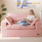 MAXYOYO 59" Bean Bag Sofa Couch, Loveseat Boneless Couch in a Box, Upholstered Small Mini Sofa with Deep Seating for Living Room Bedroom Office Apartment, No Assembly, Pink