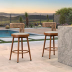 PURPLE LEAF Outdoor Swivel Counter Height Stools Set of 4 Metal Modern Rattan Bar Chairs with Backrest Aluminum Woven Barstools with Cushions for Kitchen Balcony Garden Indoor Teak