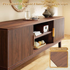 PRAISUN 54 Inch Fluted TV Stand for TVs Up to 55, 60 Inch, Mid Century Modern Entertainment Center with Storage, TV Console with Adjustable Shelves, Midea Console for Living Room Bedroom, Brown