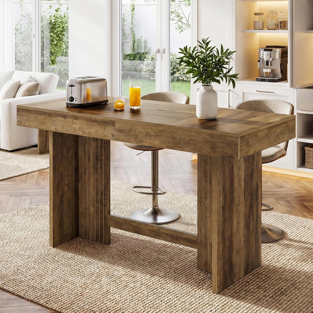 Tribesigns 55" Kitchen Island, Farmhouse Wooden Stationary Island Table with Large Worktop & Leg Room, Coffee Bar Table for Meal Prep, Dining, Entertaining, Natural Brown