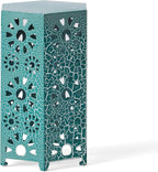 Eliana 12" Hexagonal Metal Side Table, Teal Crackle Finish Boho Accent Table with Cutout Floral Design, Sturdy Iron End Table for Living Room Bedroom Patio Decor