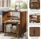 Side Table with Storage, Small End Tables with Sliding Door, Rolling Night Stand with Wheels, Mid Century Modern Bedside for Living Room, Bedroom, Small Space (Walnut)
