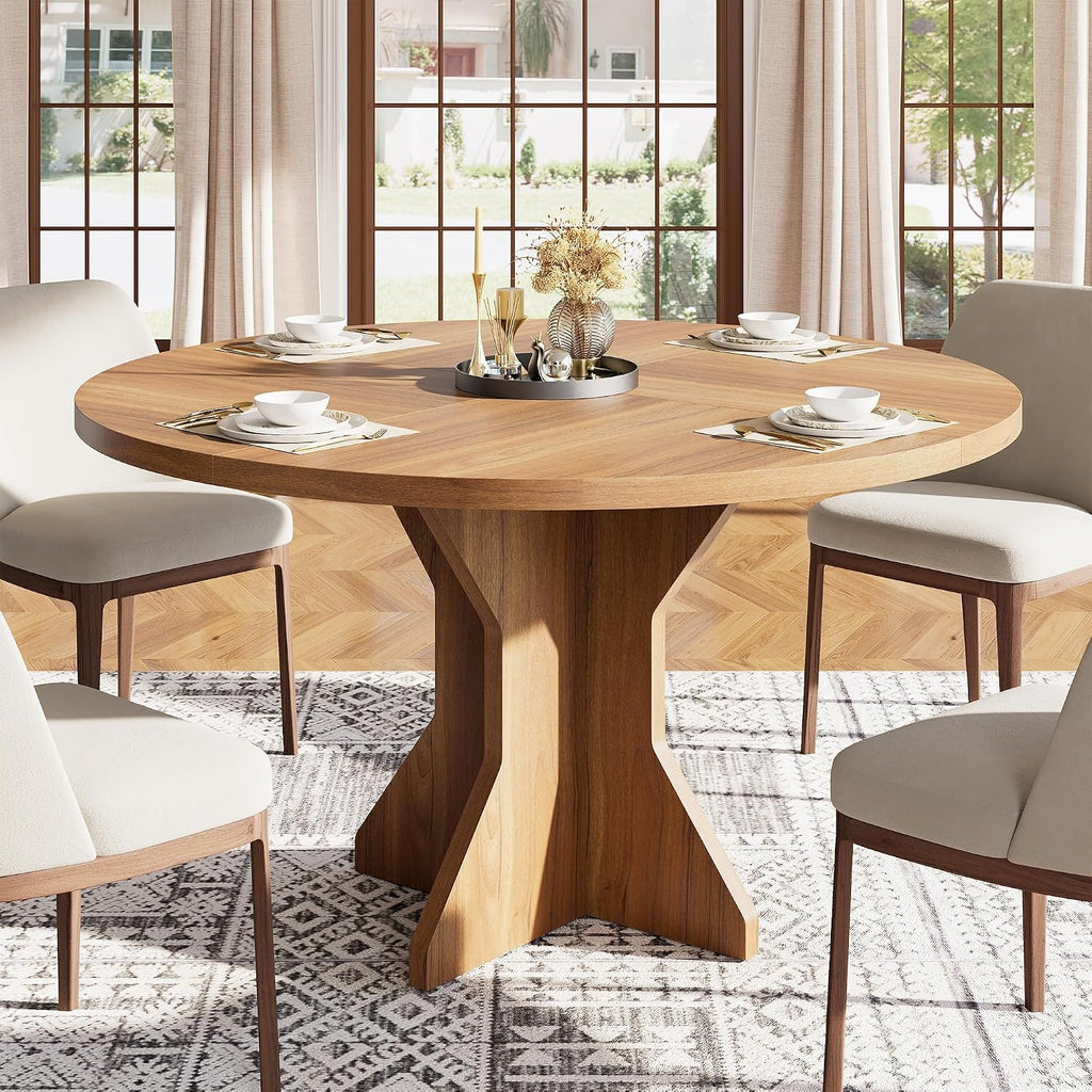 IDEALHOUSE Round Dining Table, 47" Kitchen Table for 4-6 People, Circle Tables with Sturdy Pedestal Base, Space Saving Dinning Room Furniture for Living Room, Kitchen, Apartment