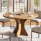 IDEALHOUSE Round Dining Table, 47" Kitchen Table for 4-6 People, Circle Tables with Sturdy Pedestal Base, Space Saving Dinning Room Furniture for Living Room, Kitchen, Apartment