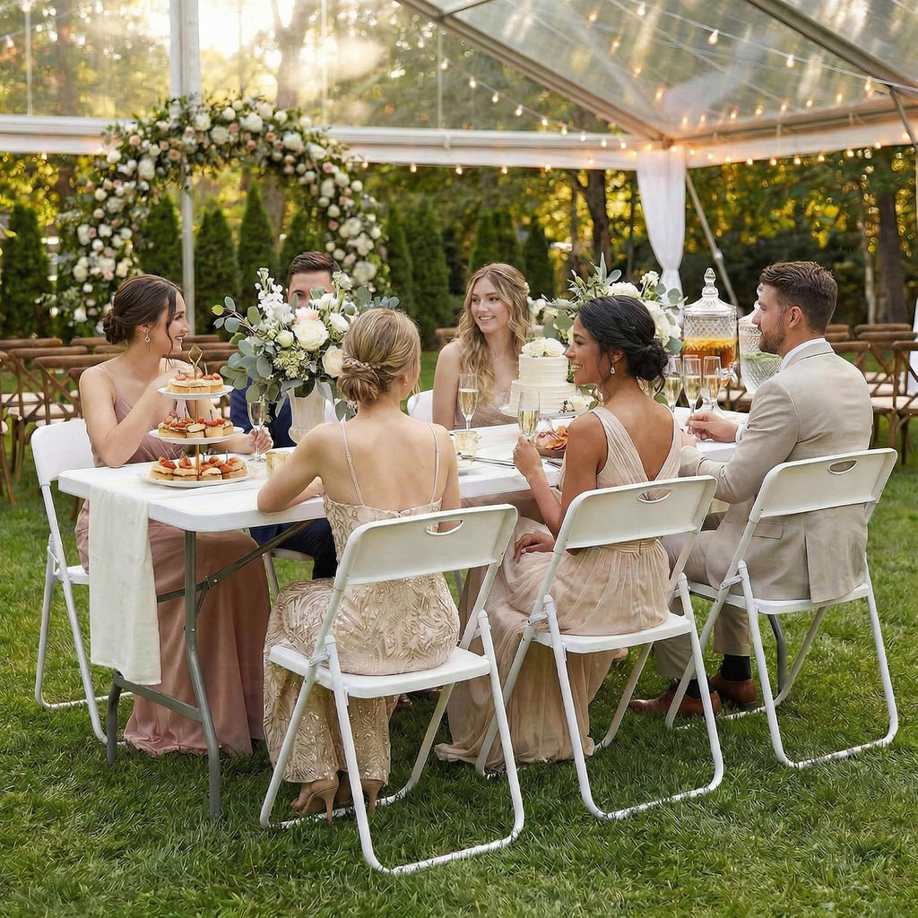 White Folding Chairs 10 Pack Foldable Plastic Stackable Sturdy Seats for Office Family Wedding Dinner Party Events Entertaining, Steel Frame, Heavy Duty 350 lbs Capacity