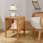Aklaus Rattan Side Table Small End Table mid Century Living Room Wood Vintage Side Accent Table japandi Rattan Boho nightstand