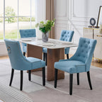 adochr Dining Chairs Set of 6, Upholstered Fabric Dining Room Chairs with Nailhead High Back & Ring Pull & Wooden Legs, Mid-Century Modern Kitchen Chairs for Restaurant, Living Room, Light Blue