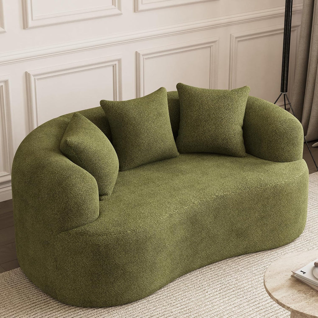 69" Curved Loveseat Sofa for Living Room, Modern Chenille Love Seat Cloud Couch, Luxury Plush Extra Deep Oversized Sofa for Small Spaces, Bedroom, Apartment‌, No Assembly Required, Green