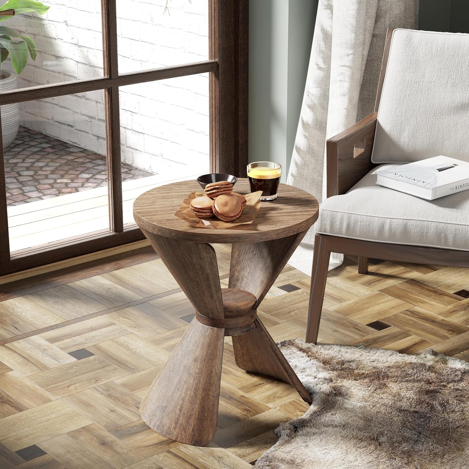 COZAYH Rustic Farmhouse End Table with Storage Shelf, French Country Small Side Table for Living Room Bedroom, Natural Wood Finish
