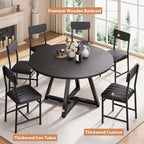 Round Dining Table Set for 6, Kitchen Table and Chairs for 6, Circle Table Round Pedestal Dining Room Dinner Dinette Table Set,7 Piece Space Saving Wood Kitchen & Dining Room Tables (Black, 51In)
