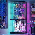 Glass Display Cabinet with RGB Lights - 5-Tiers Curio Cabinet Display Case with Lock, Frameless Display Shelf for Collectibles & Legos, Living Room Bookcase Storage Cabinet, Gift for Father (Black)