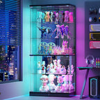 Glass Display Cabinet with RGB Lights - 5-Tiers Curio Cabinet Display Case with Lock, Frameless Display Shelf for Collectibles & Legos, Living Room Bookcase Storage Cabinet, Gift for Father (Black)