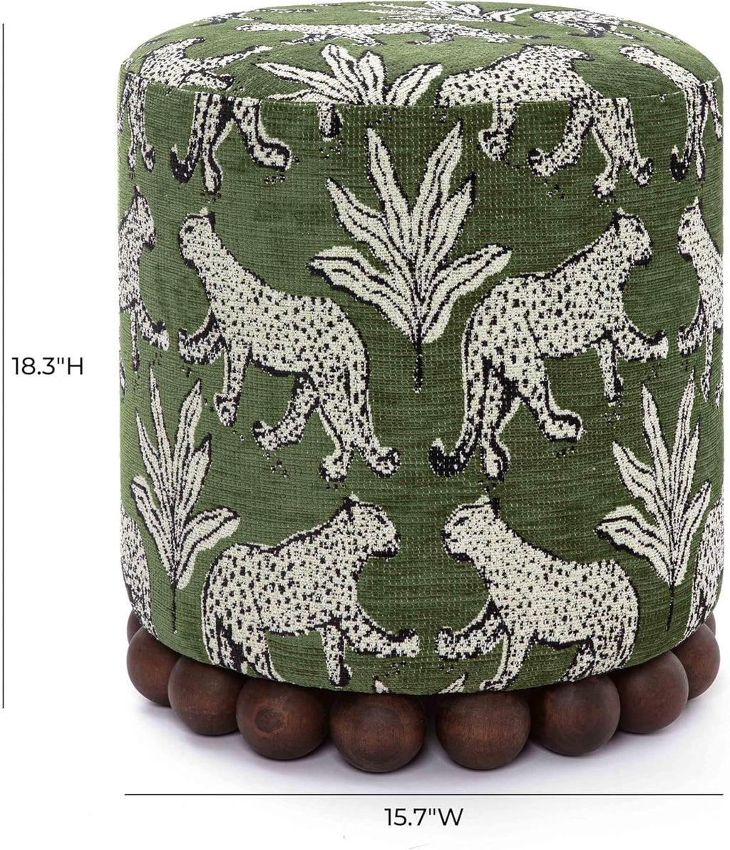 Tov Furniture Dex Olive Green Leopard Jacquard Ottoman
