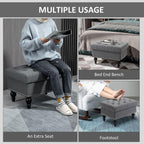 Gray Storage Ottoman with Removable Lid and Tufted Button Top