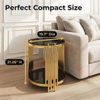 Round Glass End Table with 2-Tier Tempered Glass Top, Stainless Steel Legs Side Table, Modern Accent Table for Living Room Bedroom Home Office