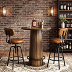 LITTLE TREE 31.5'' Round Bar Table, 37.4" H Wood Pub Table with Metal Ring Footrest, Industrial Farmhouse Bar Table for Kitchen, Dining Room, Pub, Rustic Brown(Only Table)