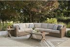 Signature Design by Ashley Revare Beach Coastal Weather Resistant 4-Piece Outdoor Sectional with Removable Cushions and 6 Accent Pillows, Beige
